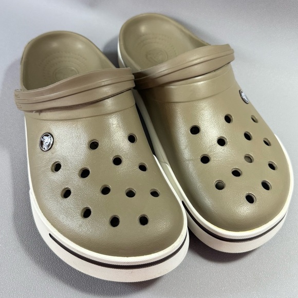 CROCS Crocband II Light Olive Green Slip-On Clogs with White Soles - Picture 5 of 11